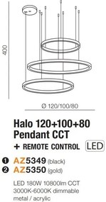 Lustra cu 3 inele LED si telecomanda HALO PENDANT BK 120+100+80 CCT