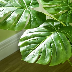 HOMCOM Plantă Artificială Realistică Monstera Deliciosa, 1 Ghiveci Suplimentar și Pământ de Ciment, 17,5 cm x 17,5 cm x 120 cm, Verde | Aosom Romania