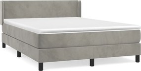 vidaXL Pat box spring cu saltea, gri deschis, 140x200 cm, catifea