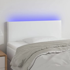 vidaXL Tăblie de pat cu LED, alb, 90x5x78/88 cm, piele ecologică