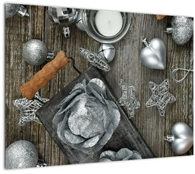 Tablou - decorațiuni argintii de Crăciun (70x50 cm), în 40 de alte dimensiuni noi