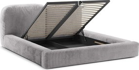 Pat matrimonial gri deschis tapițat cu spațiu de depozitare cu somieră 160x200 cm Martina – Micadoni