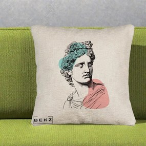 Perna Decorativa Bust Grec Vaporwave, 40x40 cm, Bej Canapea, Husa Detasabila, Perna Inclusa, BEKZ®