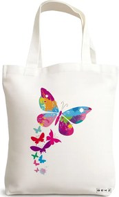 Sacosa de Panza pentru Cumparaturi, Geanta Tote, model Watercolor Butterfly, 38x34.5 cm, Alba, BEKZ®
