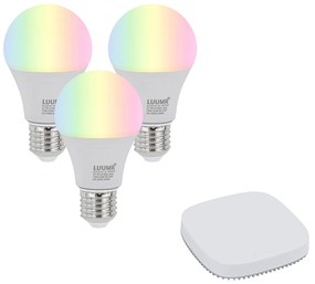 Set de 3 becuri LED inteligente E27, reglabile, A60, 9W, 806 lm, 2700K-6500K, inclusiv Zigbee Smart Hub