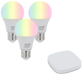 Set de 3 becuri LED inteligente E27, reglabile, A60, 9W, 806 lm, 2700K-6500K, inclusiv Zigbee Smart Hub