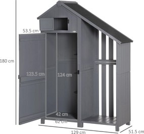 Outsunny Căsuț de grădină, compartiment deschis pentru lemne de foc, ușă cu zăvor, rezistent la intemperii, lemn natural, 129 x 51,5 x 180cm, gri+negru | Aosom Romania