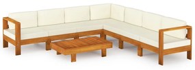 3057940 vidaXL Set mobilier grădină perne alb crem, 8 piese, lemn masiv acacia