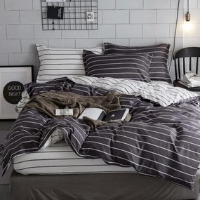 Lenjerie de pat cu 2 fete, policoton, 4 piese, pat 2 persoane, gri / negru, A50-94
