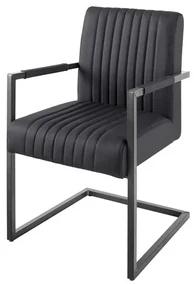 Scaun cu brate design retro Big Aston piele naturala neagra