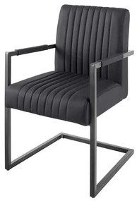Scaun cu brate design retro Big Aston piele naturala neagra