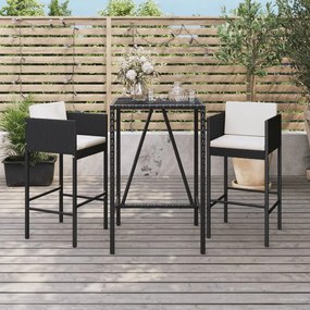 3200661 vidaXL Set mobilier bar de grădină cu perne, 3 piese, negru, poliratan