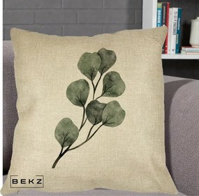 Perna Decorativa Ramura Eucalipt Acuarela, 40x40 cm, Crem, Husa Detasabila, Perna Inclusa, BEKZ®