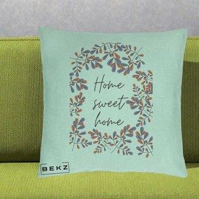Perna Decorativa Home Sweet Home Frunze Colorate, 40x40 cm, Verde Menta, Husa Detasabila, Perna Inclusa, BEKZ®
