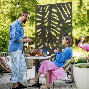 Outsunny Separator Decorativ de Exterior cu Model Frunze Mari și 2 Picioare, Panou de Grădină înalt din Oțel pentru Balcon și Terasă, 122x45x198 cm, Negru | Aosom Romania