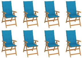 vidaXL Scaune de grădină rabatabile, perne, 8 buc., lemn masiv de tec
