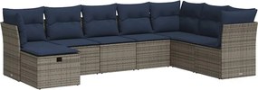 vidaXL Set canapele de grădină, 9 piese, cu perne, gri, poliratan