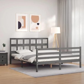 3194843 vidaXL Cadru de pat cu tăblie, gri, 160x200 cm, lemn masiv