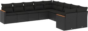 vidaXL Set canapele de grădină cu perne, 10 piese, negru, poliratan