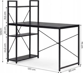 Birou cu raft LOFTY 120x60 cm, negru