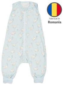 Sac dormit copii de vara din bumbac cu picioare 6-18 luni Kidizi Elefun Blue, 0.5 tog, mansete transformabile in soseta
