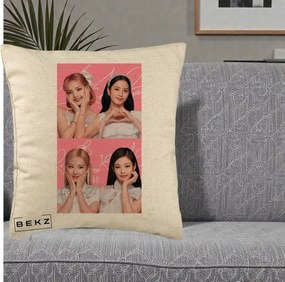 Perna Personalizata K-pop BLACKPINK Colaj Roz, 40x40 cm, Bej, Husa Detasabila, Perna Inclusa, BEKZ®