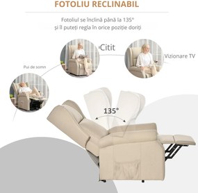 HOMCOM Fotoliu Rabatabil Masaj si Mecanism de Ridicare Telecomanda Alb Crem | Aosom Romania