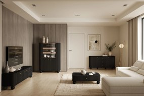 Vitrină Vesper 103 cm - negru / picioare aurii