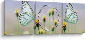 Tablou cu fluture pe floare (cu ceas) (90x30 cm)