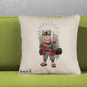 Perna Personalizata Naruto Jiraiya Sensei Chibi, 40x40 cm, Bej Canapea, Husa Detasabila, Perna Inclusa, BEKZ®