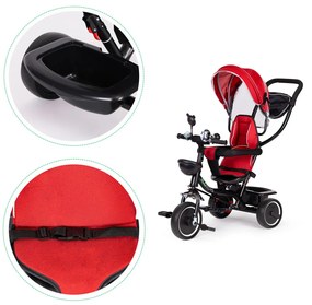 Triciclu triciclu scaun pivotant cu copertină roșu