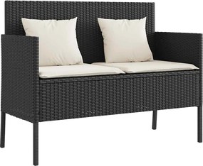 vidaXL Bancă de grădină cu perne, negru, poliratan