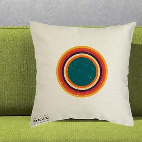 Perna Decorativa Retro Cerc Concentric Geometric Vintage, 40x40 cm, Ecru, Husa Detasabila, Perna Inclusa, BEKZ®