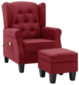 320164 vidaXL Fotoliu de masaj cu taburet, roșu vin, material textil