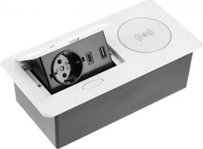 Priza incorporabila in blat Avaro Plus GTV, incarcator wireless 5W, 1 priza Schuko, USB A + C, alb Aluminiu  plastic, Alb, L:240 mm; l:119 mm; H:72