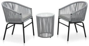 vidaXL Set mobilier de bistro cu perne, 3 piese, gri, ratan PE
