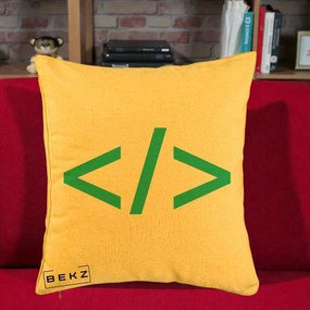 Perna Personalizata Cod HTML Turcoaz, 40x40 cm, Galben, Husa Detasabila, Perna Inclusa, BEKZ®