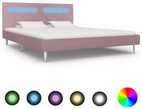 vidaXL Cadru de pat cu LED-uri, roz, 180 x 200 cm, material textil