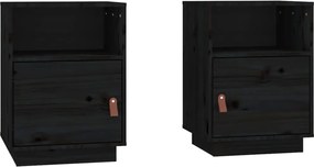 vidaXL Noptiere, 2 buc., negru, 40x34x55 cm, lemn masiv de pin