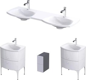 Set dulap baza suspendat Oristo Louis alb 4 sertare cu lavoar alb mat 144 cm
