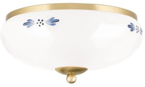 Plafoniera clasica Landhaus 28cm alama satin/ sticla opal decor albastru