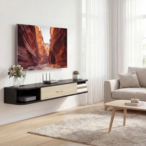 HOMCOM Mobilier TV Suspendat 120 cm, Mobilă TV pentru până la 127 cm, Ușă Rabatabilă, 2 Rafturi Deschise și Orificii pentru Cabluri, Negru | Aosom Romania