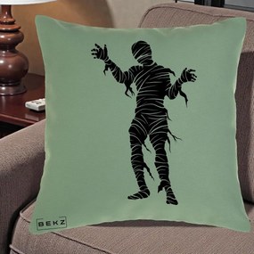 Perna Decorativa Mormii Infricosat Silueta Neagra Halloween, 40x40 cm, Verde, Husa Detasabila, Perna Inclusa, BEKZ®