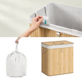 Coș de rufe din bambus cu plasă detașabilă