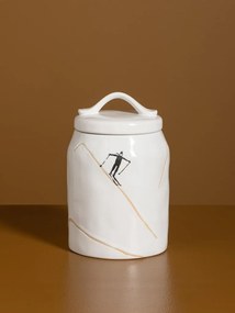 Borcan din ceramică albă cu motive de iarnă pictate manual, 19,5 × 12 cm, „Slalom"