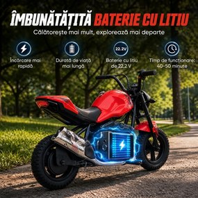 AIYAPLAY Motocicletă electrică de cross pentru copii, stil Harley, 24V, 6-12 ani, anvelope din cauciuc 30 cm, roșie | Aosom Romania