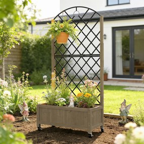 Outsunny Jardinieră din lemn cu grilaj metalic și roți pentru plante cățărătoare Macetero ridicat 72x36x168 cm Carbonizado | Aosom Romania