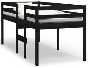821623 vidaXL Pat înalt de dormitor, negru, 75x190 cm, lemn masiv de pin
