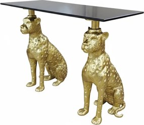 Consola extravaganta PANTHER 105cm metal auriu cu blat din marmura