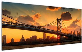 Tablou - Apus de soare peste Podul Ben Franklin, Philadelphia (120x50 cm)